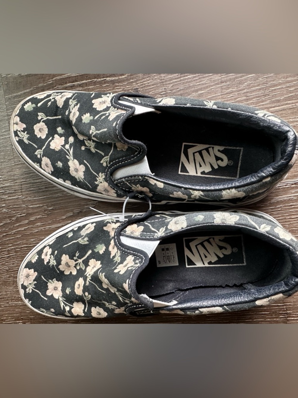 Vans Black Slip-On Sneakers with Cream Floral Print